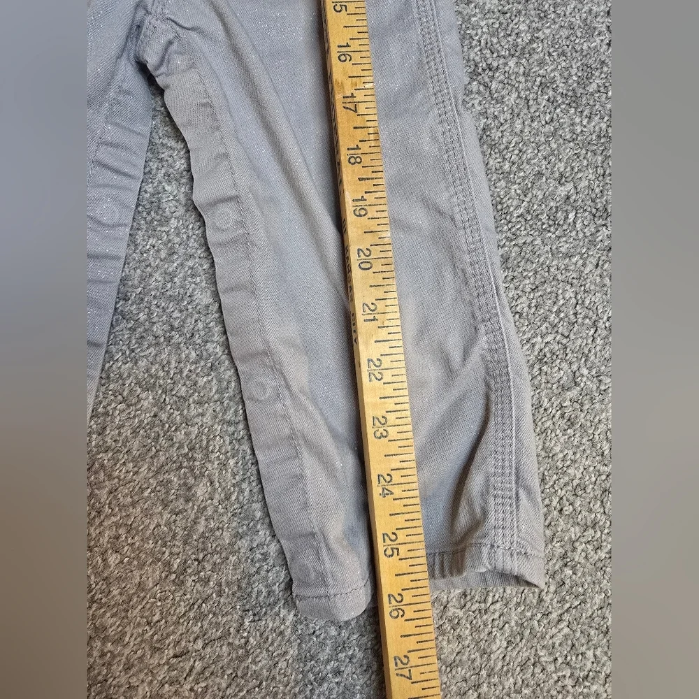 OshKosh B'Gosh Sparkly Grey Twill Pink Ribbon 24 Month Overalls